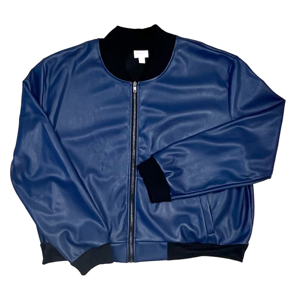 Lularoe Womens Plus Size Blue Pleather Bomber Jacket Size 2XL
